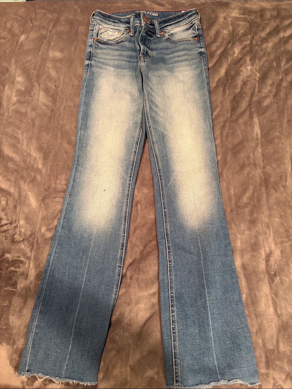 Maurices Light Blue Flare Jeans with Faded Knees